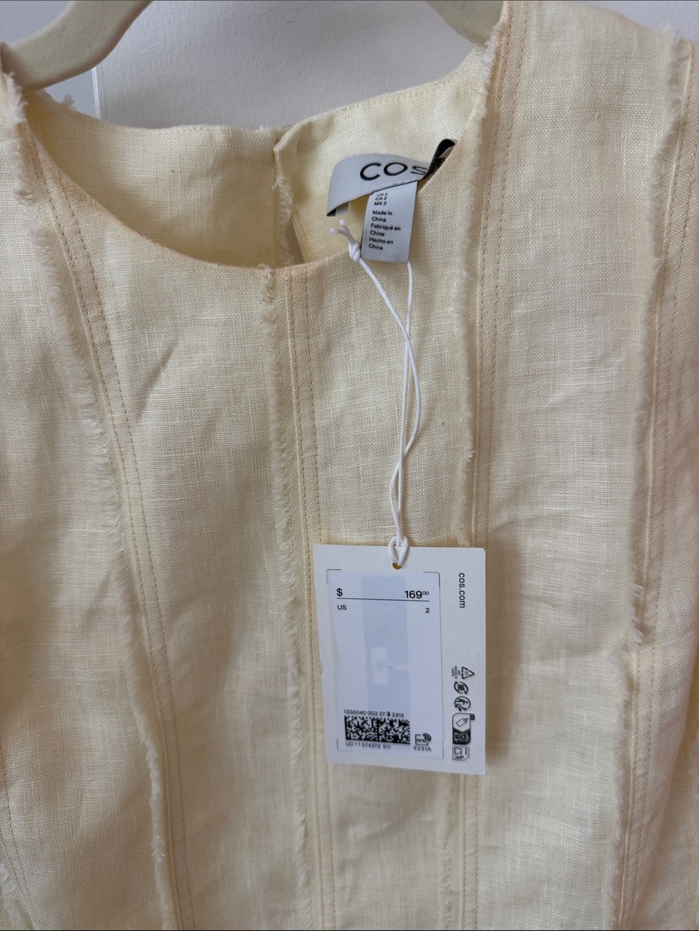COS Butter Yellow Sleeveless Linen-Blend Panel Dress - Picture 3 of 3